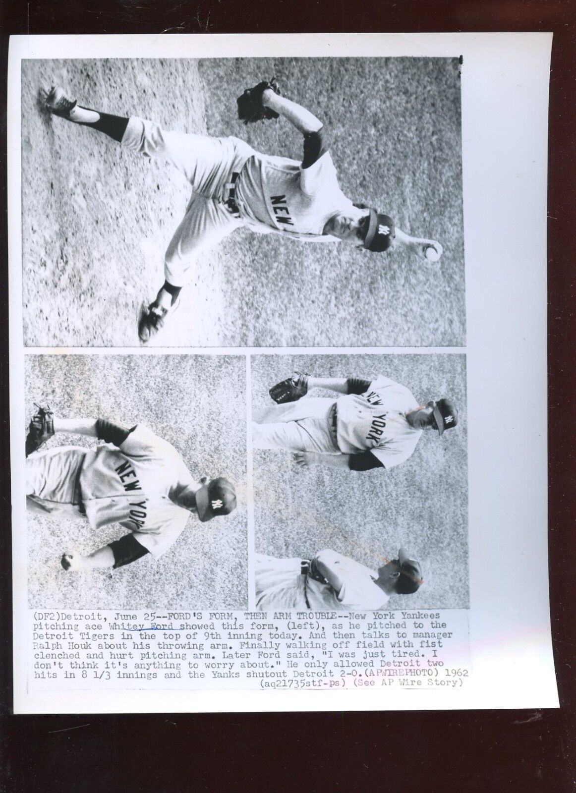 Original June 25 1962 Whitey Ford New York Yankees Pitching 8 X 10 Wire Photo