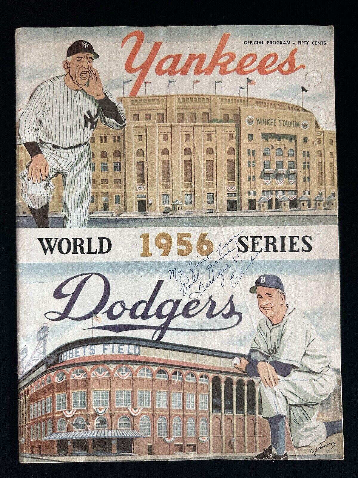 1956 New York Yankees World Series Program vs Brooklyn Dodgers - scored Game 3