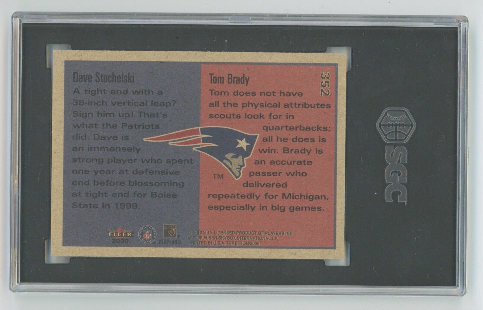 Tom Brady Rookie • 2000 Fleer Tradition #352 • SGC 9 MT