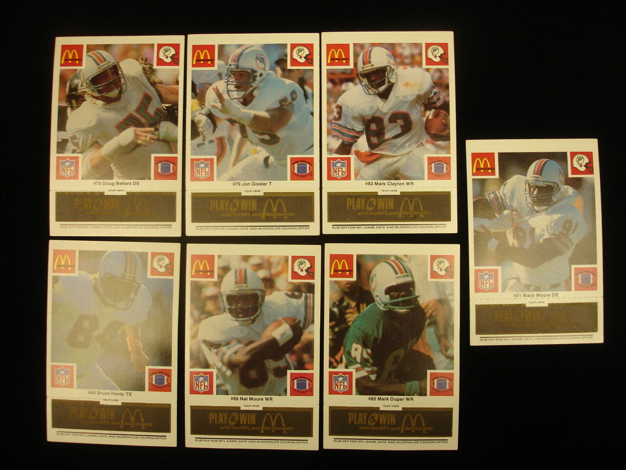 Set of 25 1986 McDonalds Miami Dolphins Black Cards