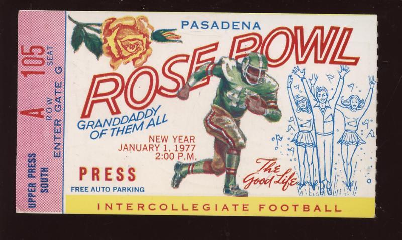 1977 NCAA Football Rose Bowl Press Pass EXMT+