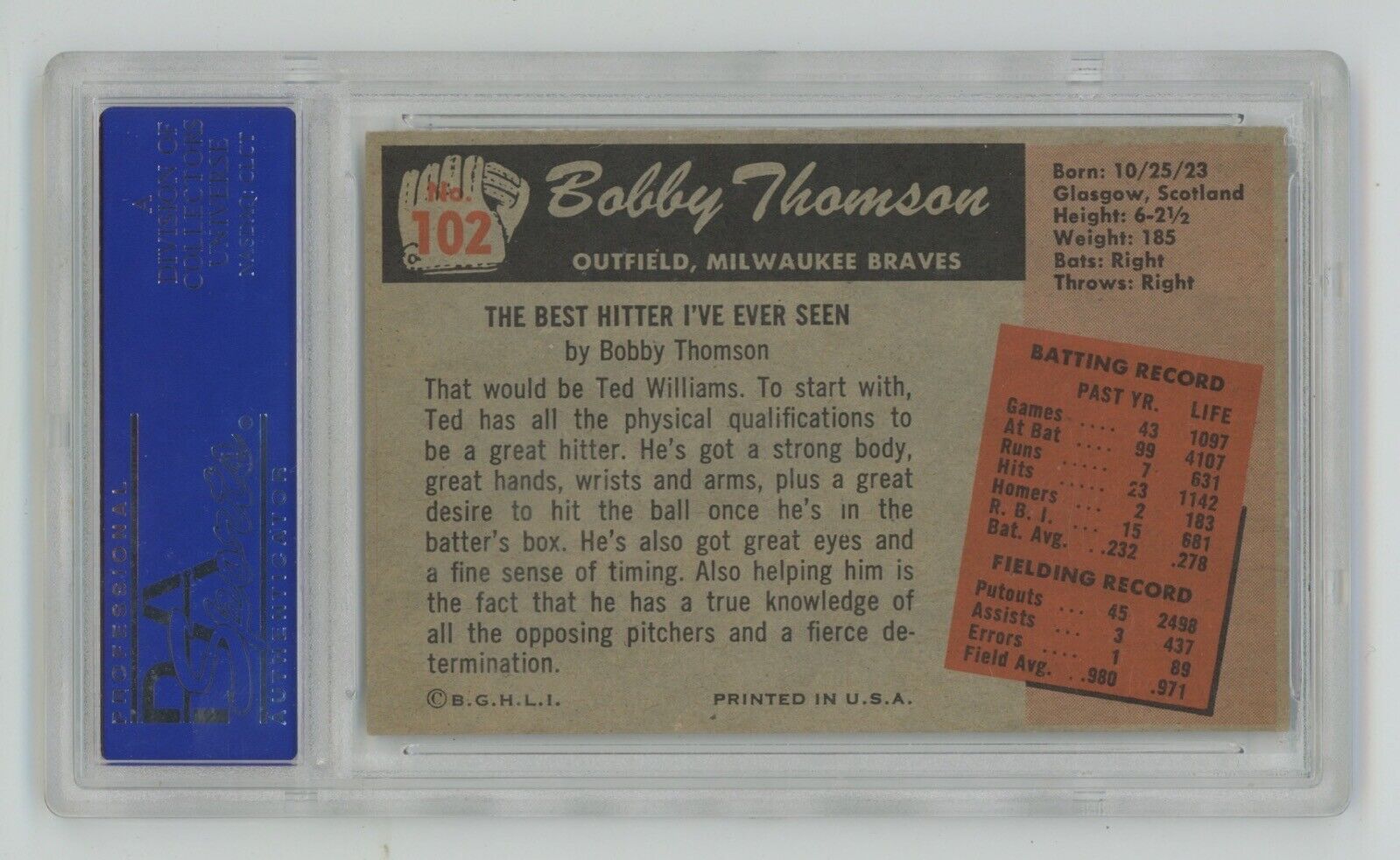 Bobby Thomson 1955 Bowman Card #102 PSA 6 EX-MT