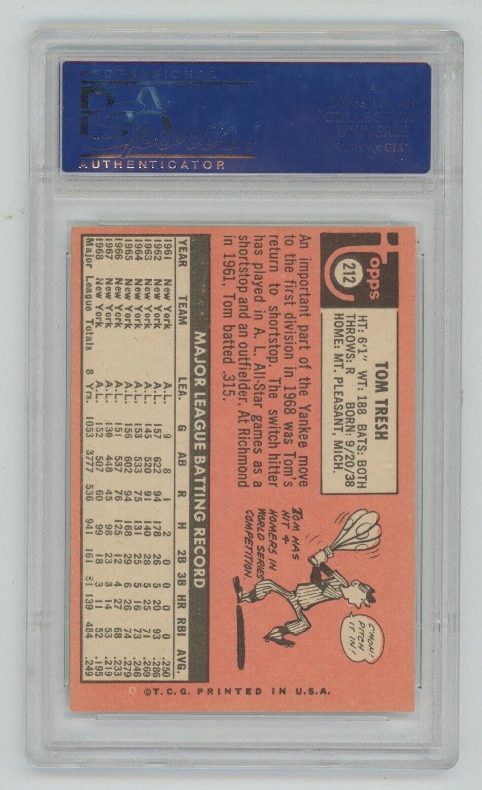 Tom Tresh 1969 Topps Card #212 • PSA 7 NM