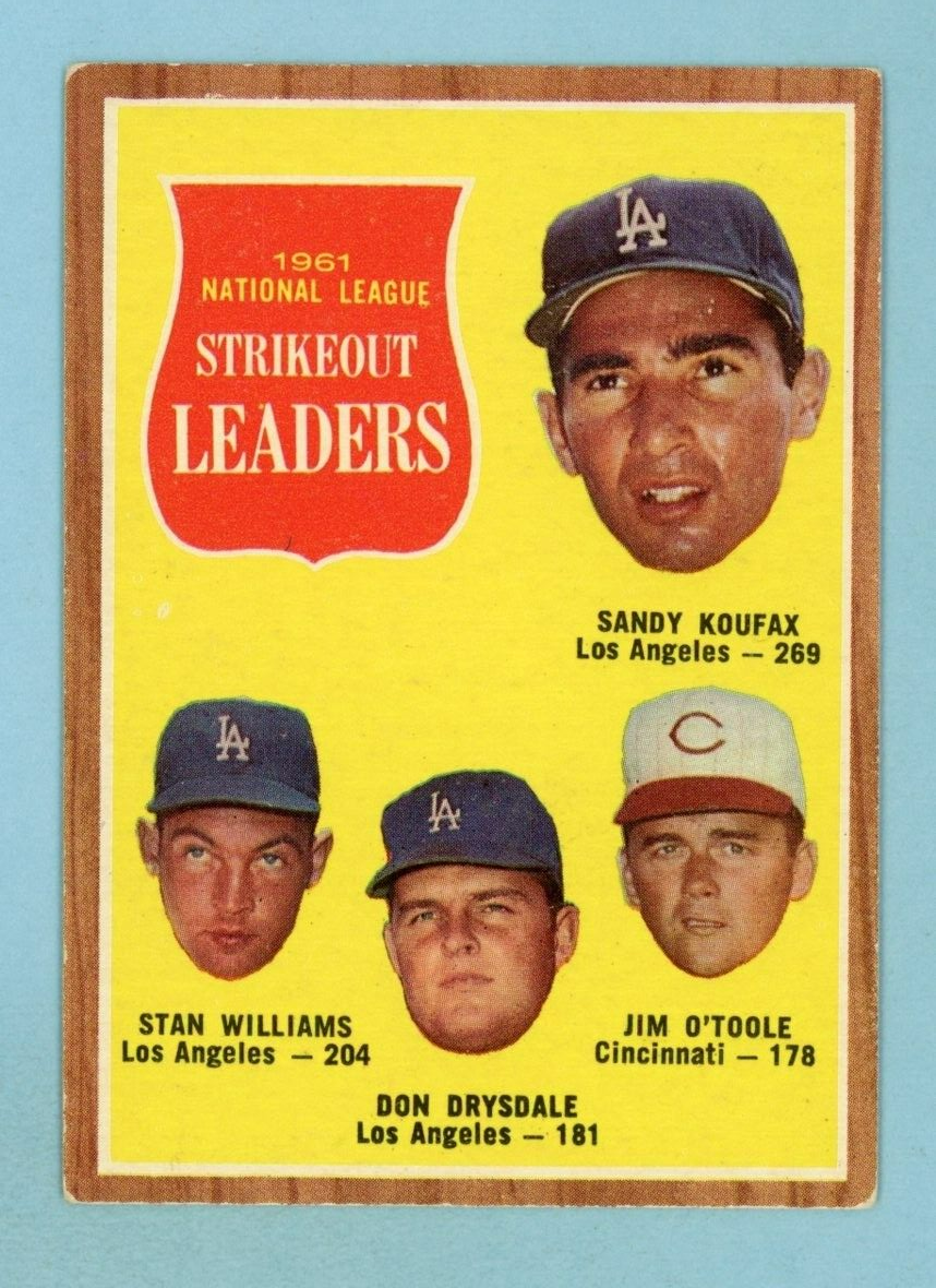 1962 Topps #60 1961 NL Strikeout Leaders Sandy Koufax Baseball Card Vg/Ex