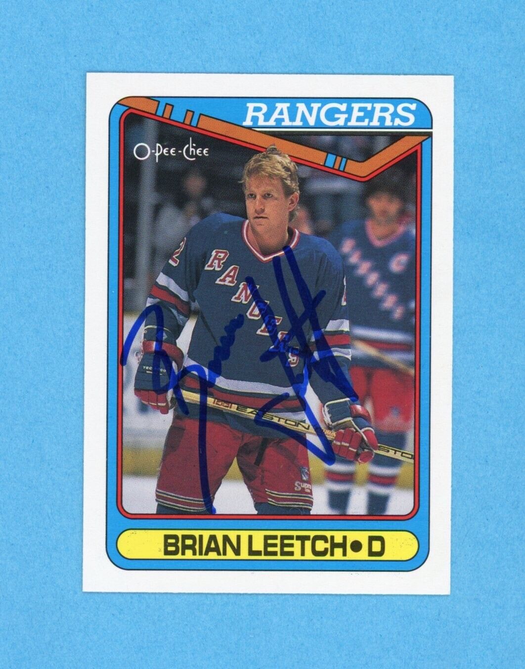 Brian Leetch Signed 1990 O-Pee-Chee Card #221 • Auto w B&E Hologram