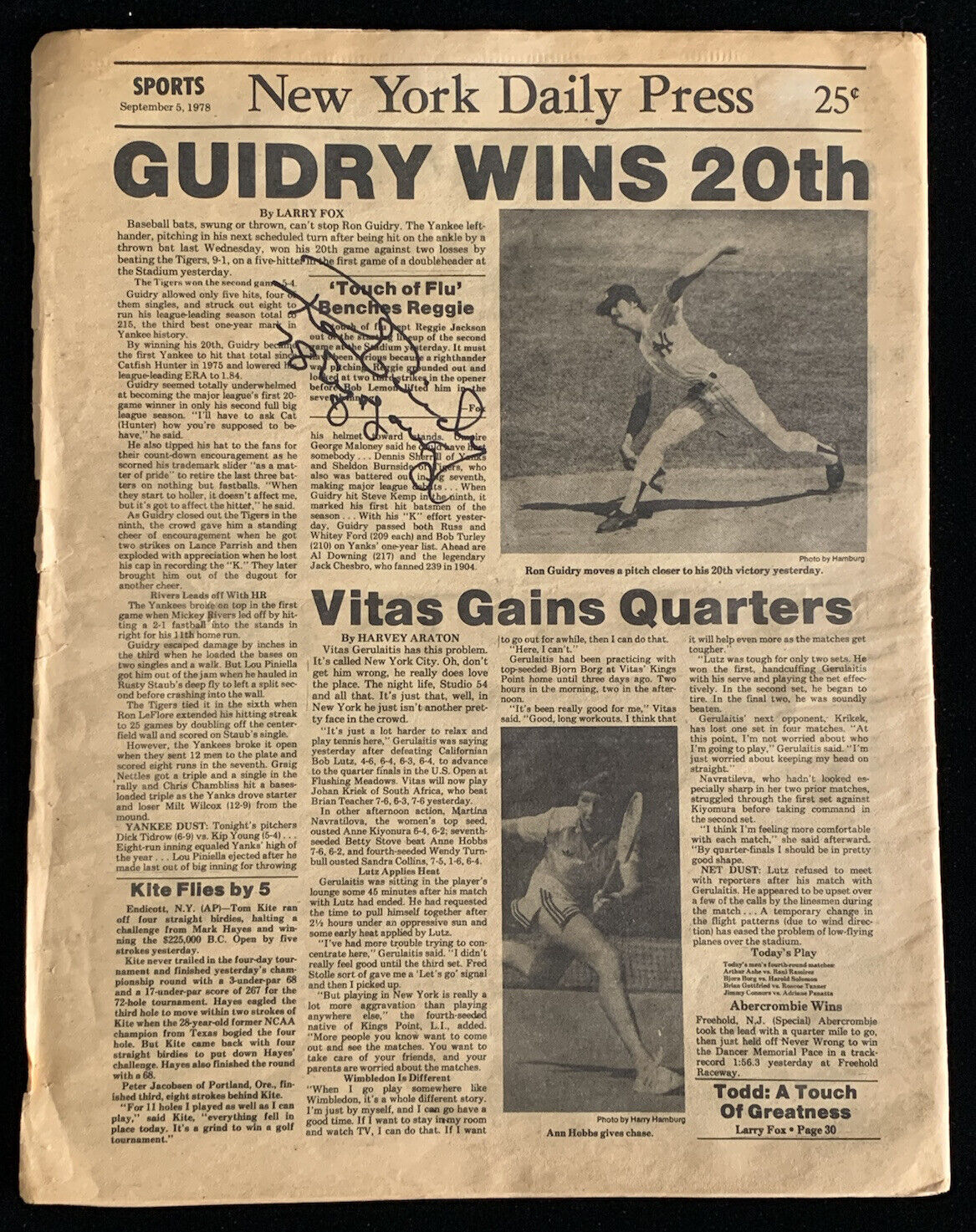 Ron Guidry 78 Cy Young SIGNED 1978 New York Daily Press Complete Newspaper