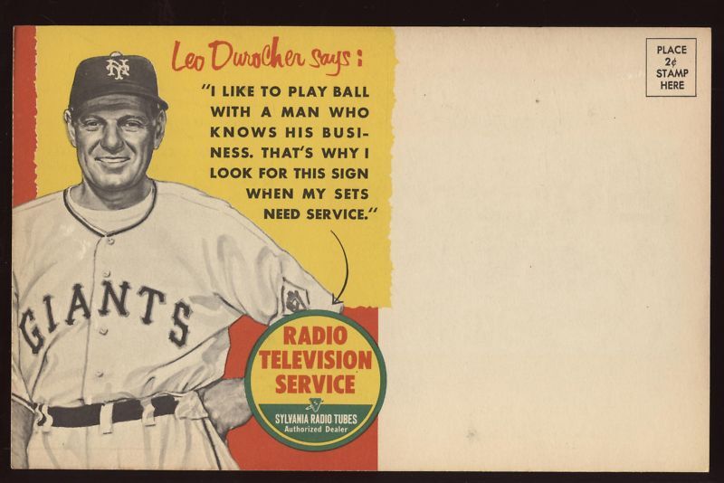 1950's Leo Durocher Radio TV Service Postcard EXMT+