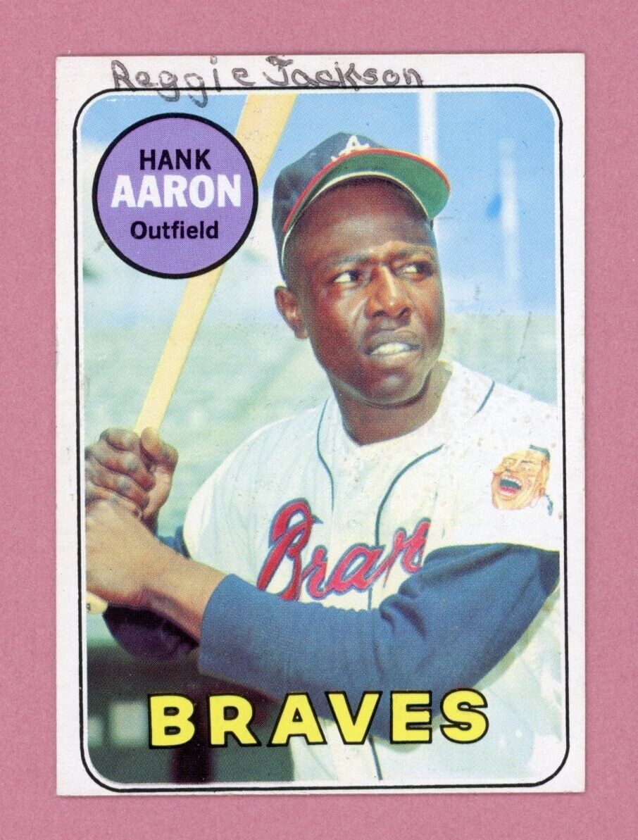 1969 Topps #100 Hank Aaron Atlanta Braves Baseball Card NM oc pen writing at top