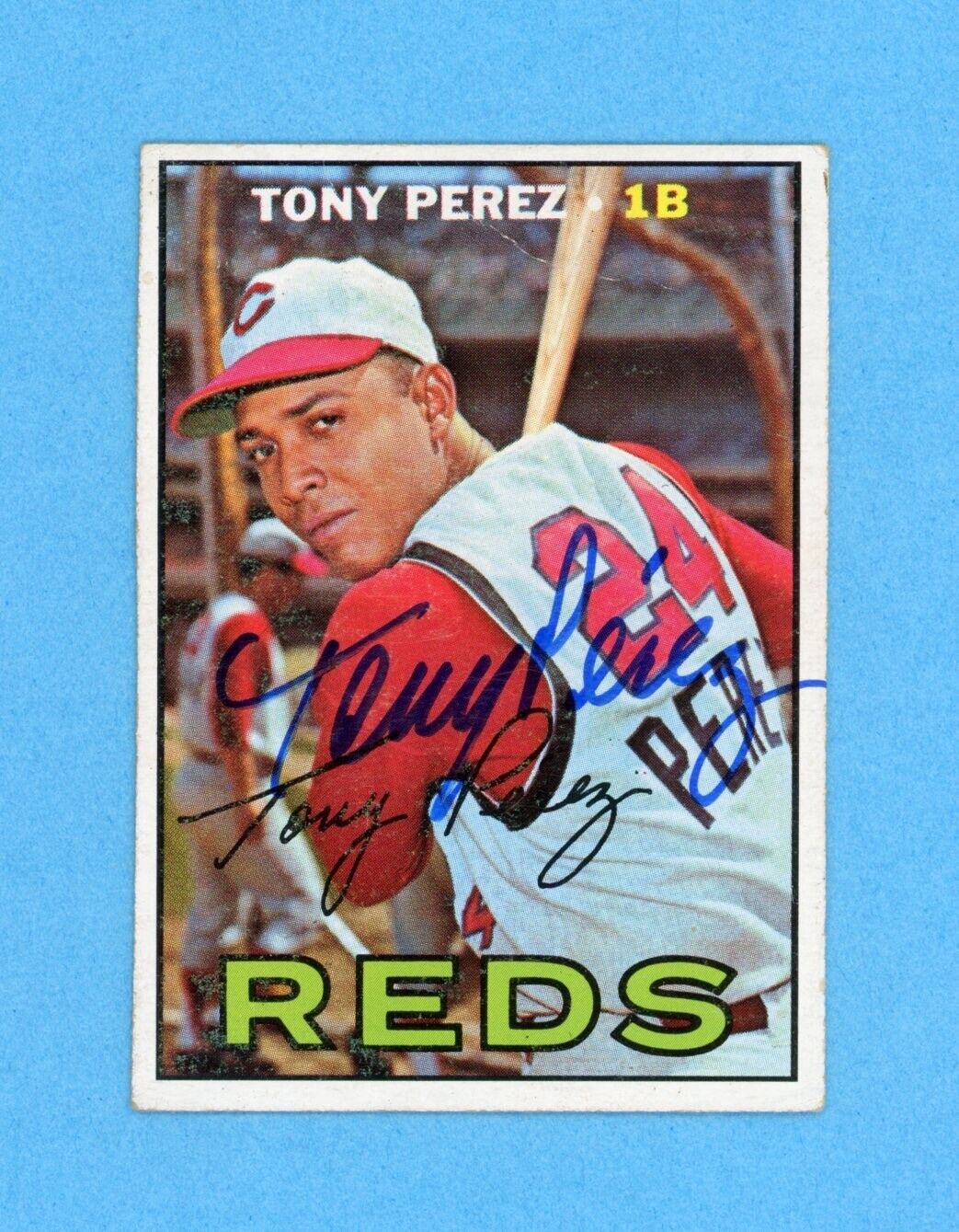 Tony Perez Signed 1967 Topps Card #476 Auto with B&E Hologram