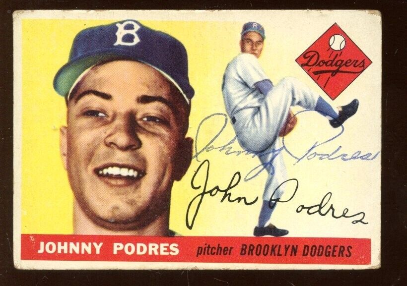 1955 Topps BB Card #25 Johnny Podres World Champion Brooklyn Dodgers Autographed