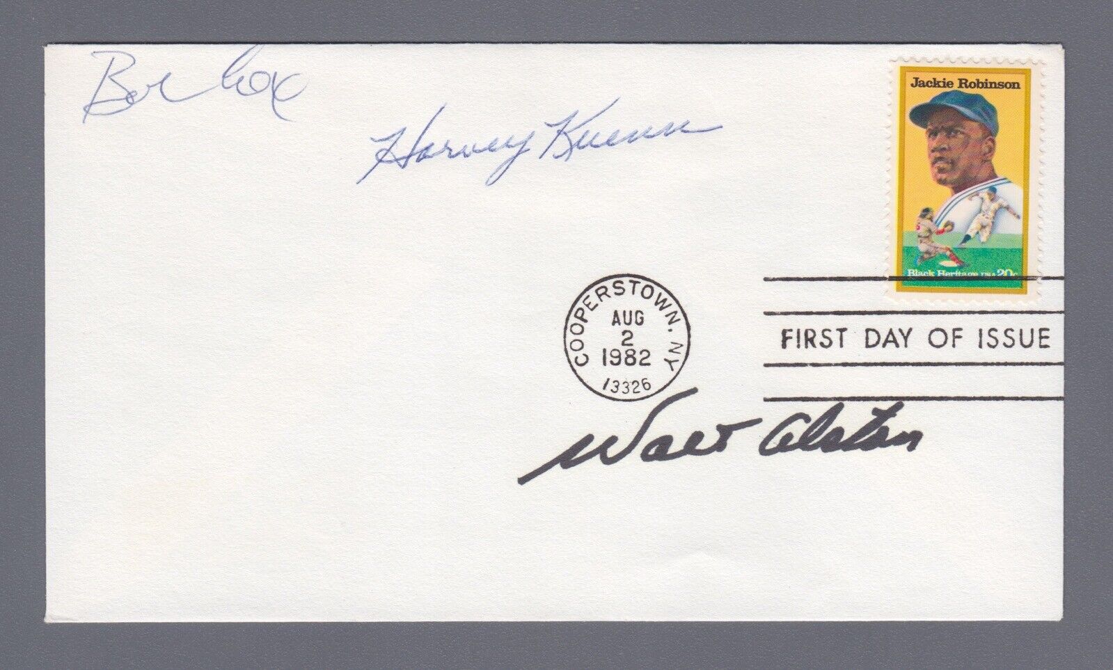 Signed FDC 8/2/82 Cachet Walt Alston, Harvey Kuenn, Bobby Cox Auto w B&E Holo #2