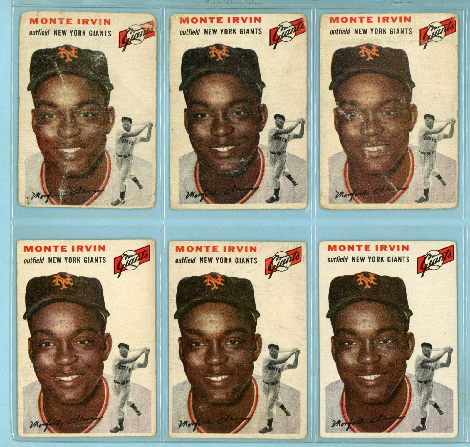 1954 Topps #3 Monte Irvin New York Giants Lot of 6 Baseball Cards Low Grade