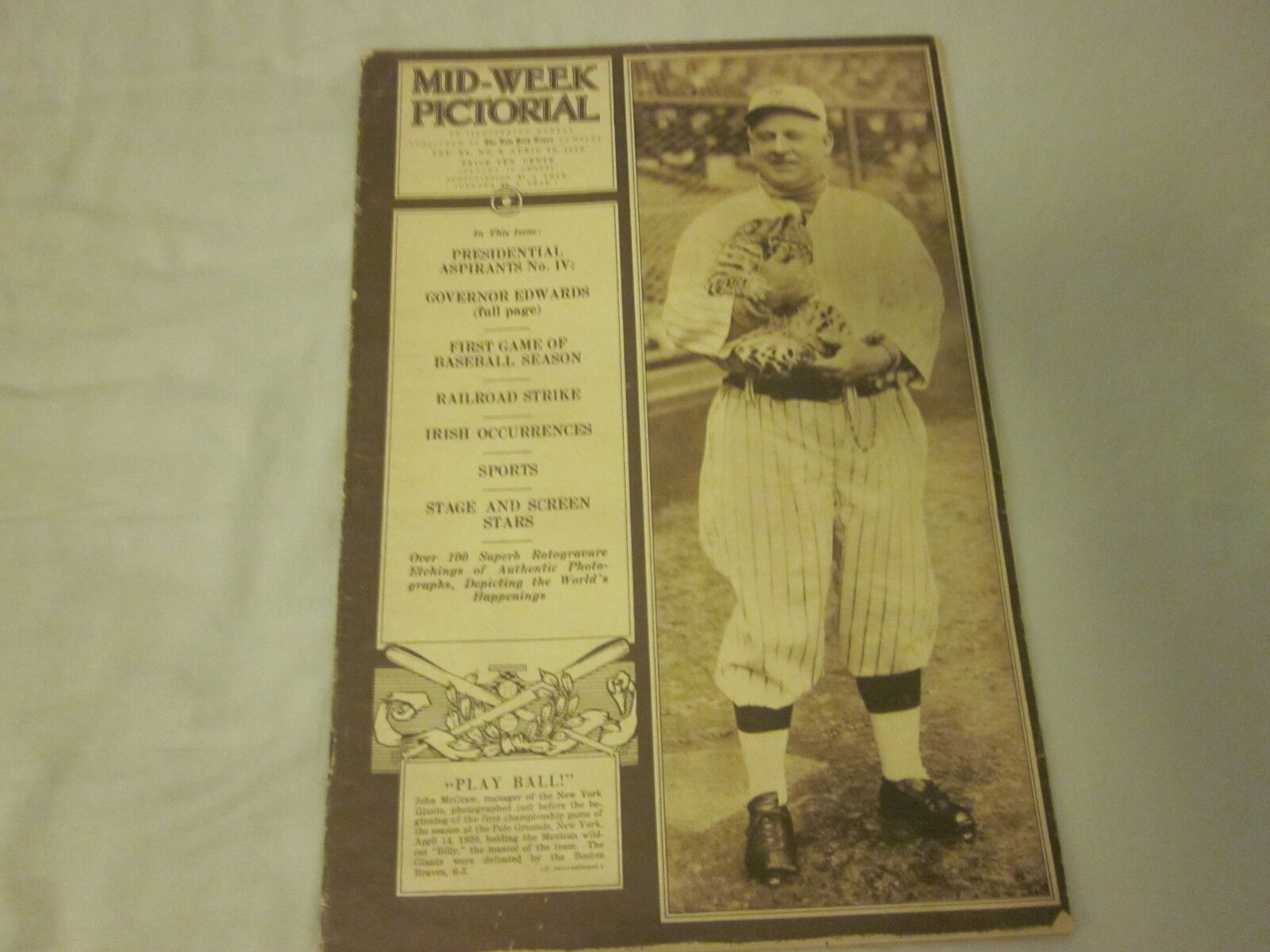 April 22nd 1920 Complete Mid Week Pictorial John McGraw Front Cover