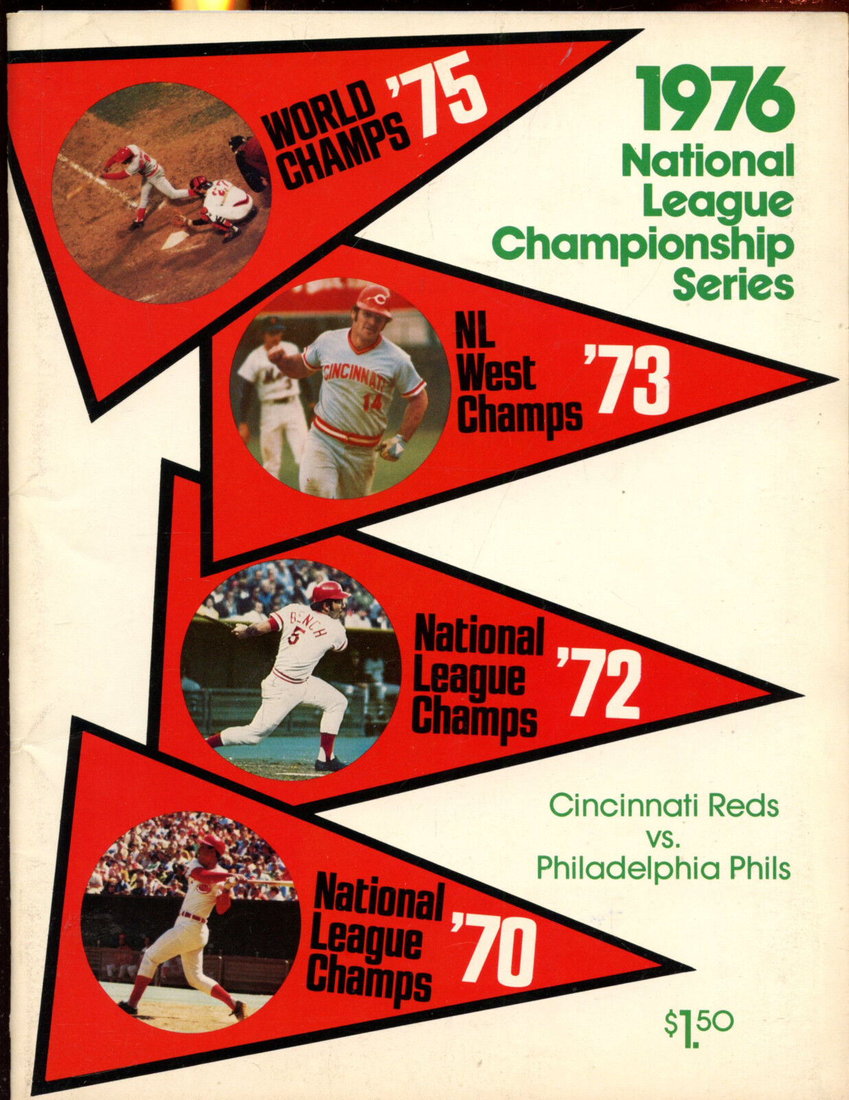 1976 NLCS Program Philadelphia Phillies at Cincinnati Reds EXMT