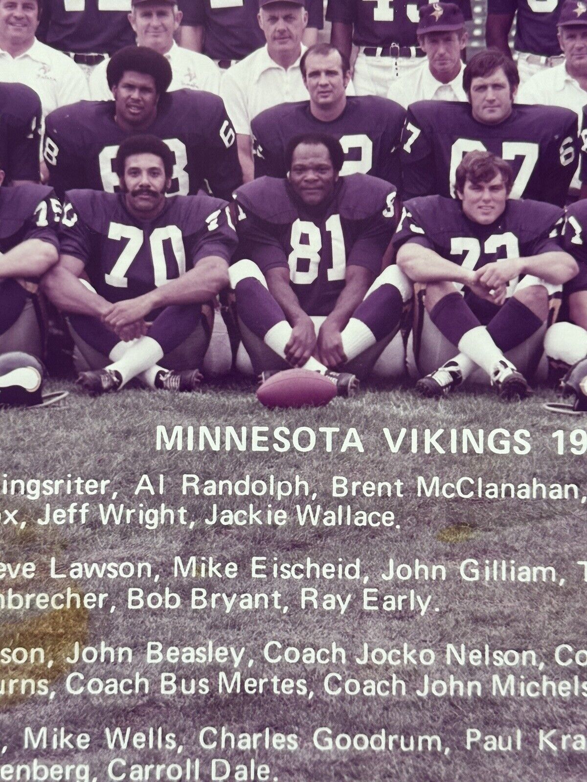 Gorgeous 1973 Minnesota Vikings 14x20 Vintage Team Photo mounted on cardboard