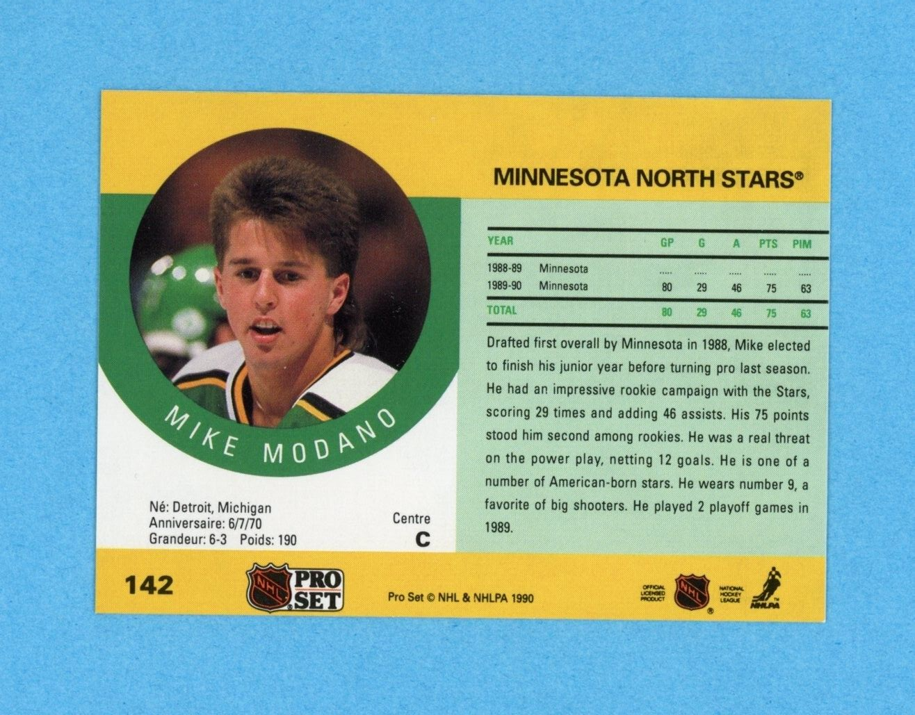 Mike Modano Minn North Stars 1990-91 Pro Set #142 Autographed Rookie Hockey Card