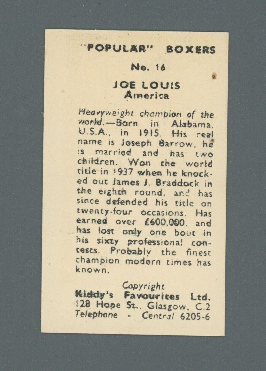 Boxer Joe Louis 1950 Kiddy’s Favorite Card #16