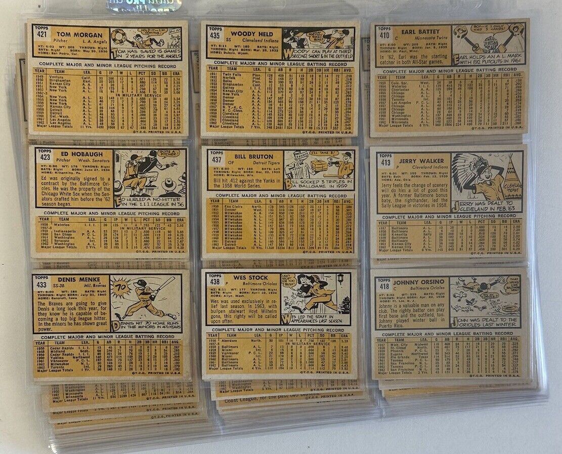 1963 Topps Baseball Starter Set Lot of 159 Different Overall EX , few lesser