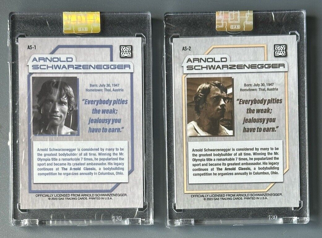 2023 GAS Arnold Schwarzenegger 2-Card Set in ‘Built To Perfection’ Tin Box