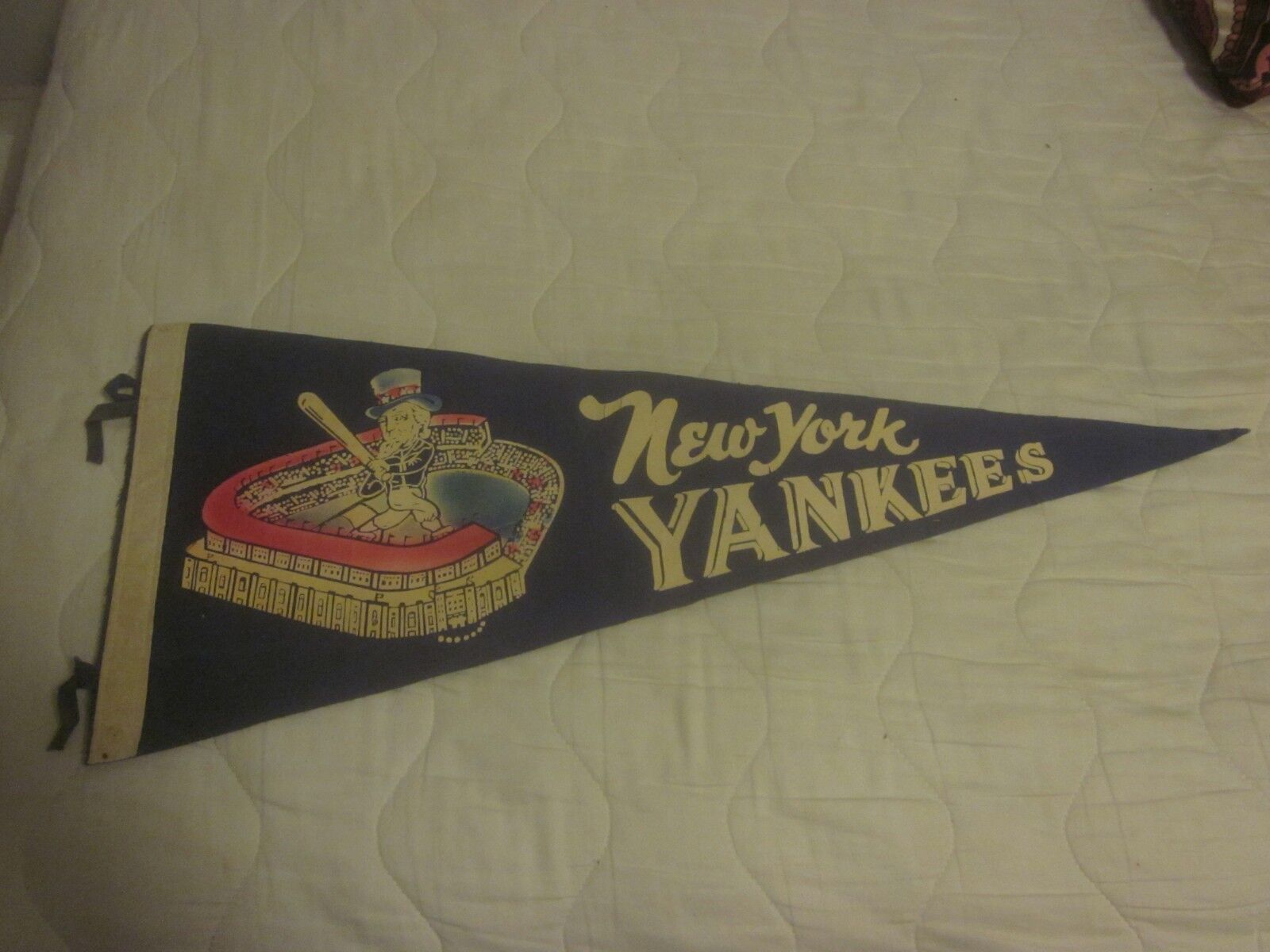 Vintage Blue Uncle Sam Swinging New York Yankees 29 Inch Pennant #1