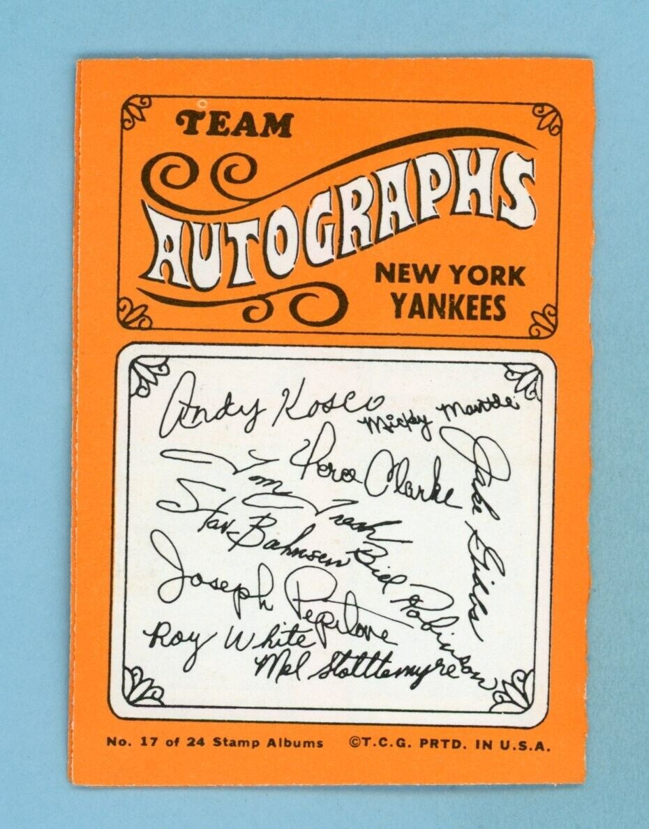 1969 Topps New York Yankees Stamp Album with 7 Stamps Mickey Mantle & others