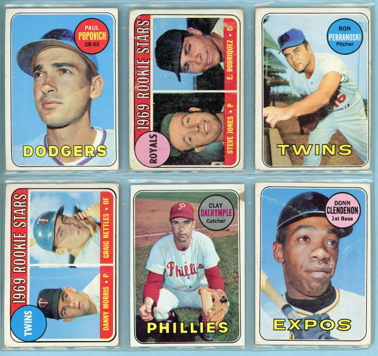 1969 Topps Lot of 6 Different Variation Baseball Cards LG - Vg/Ex