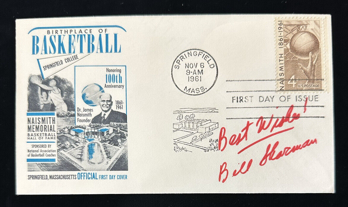 Bill Sharman Celtics HOF SIGNED 1961 James Naismith  FDC / Envelope w/ Hologram