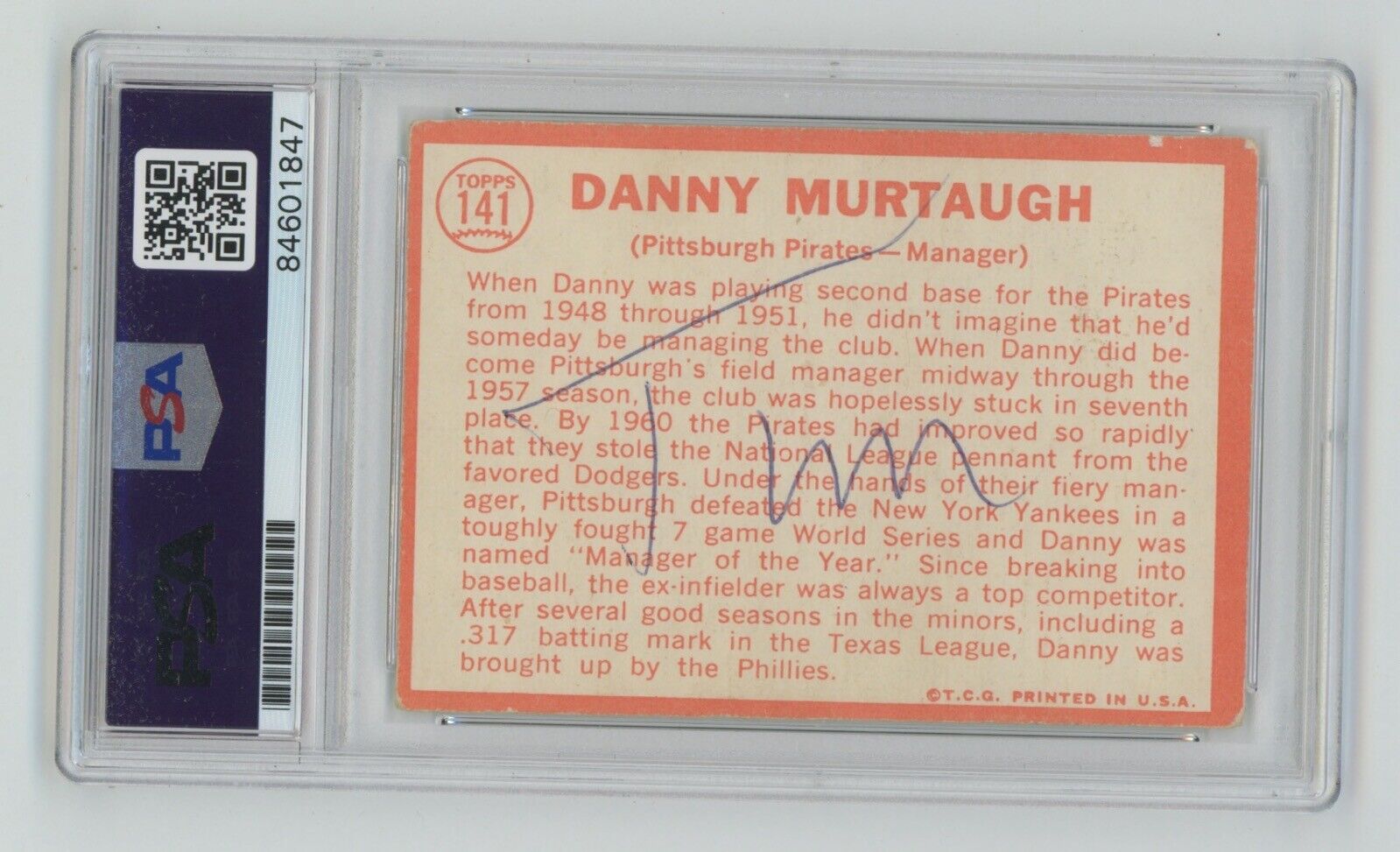 Danny Murtaugh Pirates Signed 1964 Topps Card #141 Auto PSA Certified