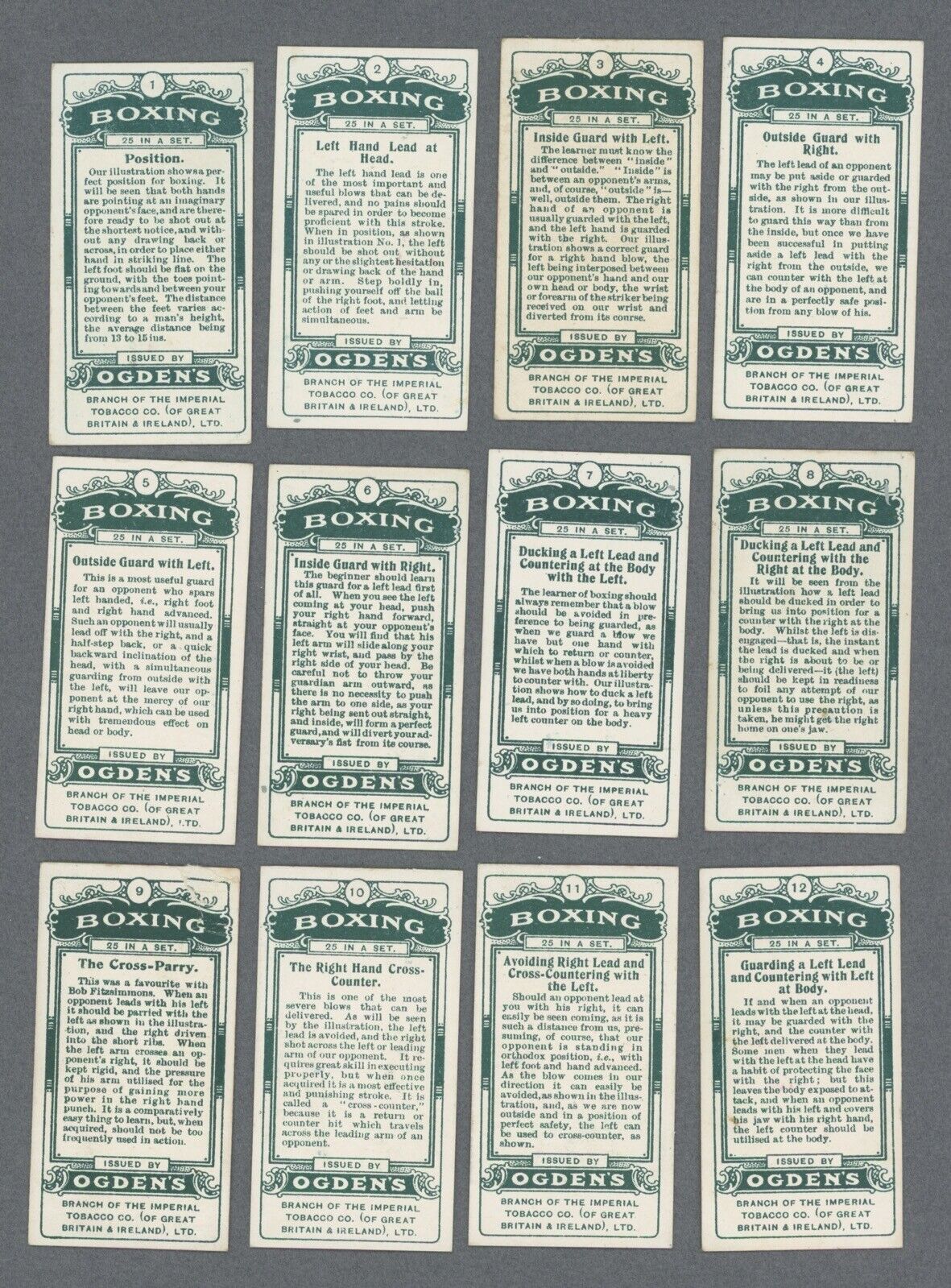 1914 Ogden's Boxing Complete Tobacco Card Set of 25 ex-mt