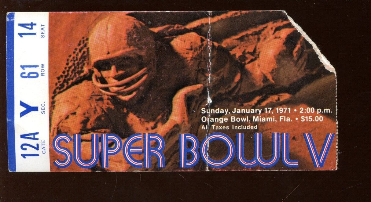 1971 NFL Super Bowl 5 Ticket Stub Baltimore Colts vs Dallas Cowboys