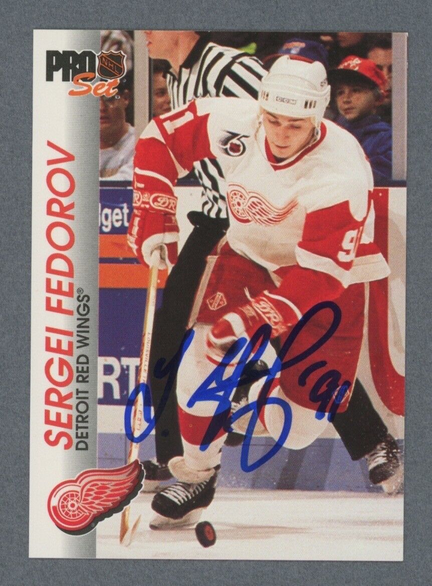 Sergei Fedorov Red Wings Signed 1992 Pro Set Card #40 Auto w B&E Hologram