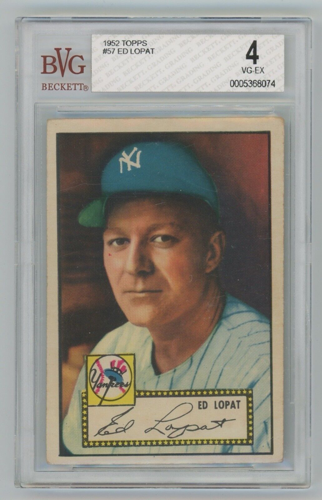 Ed Lopat 1952 Topps #57 Red Back • BVG 4 VG-EX