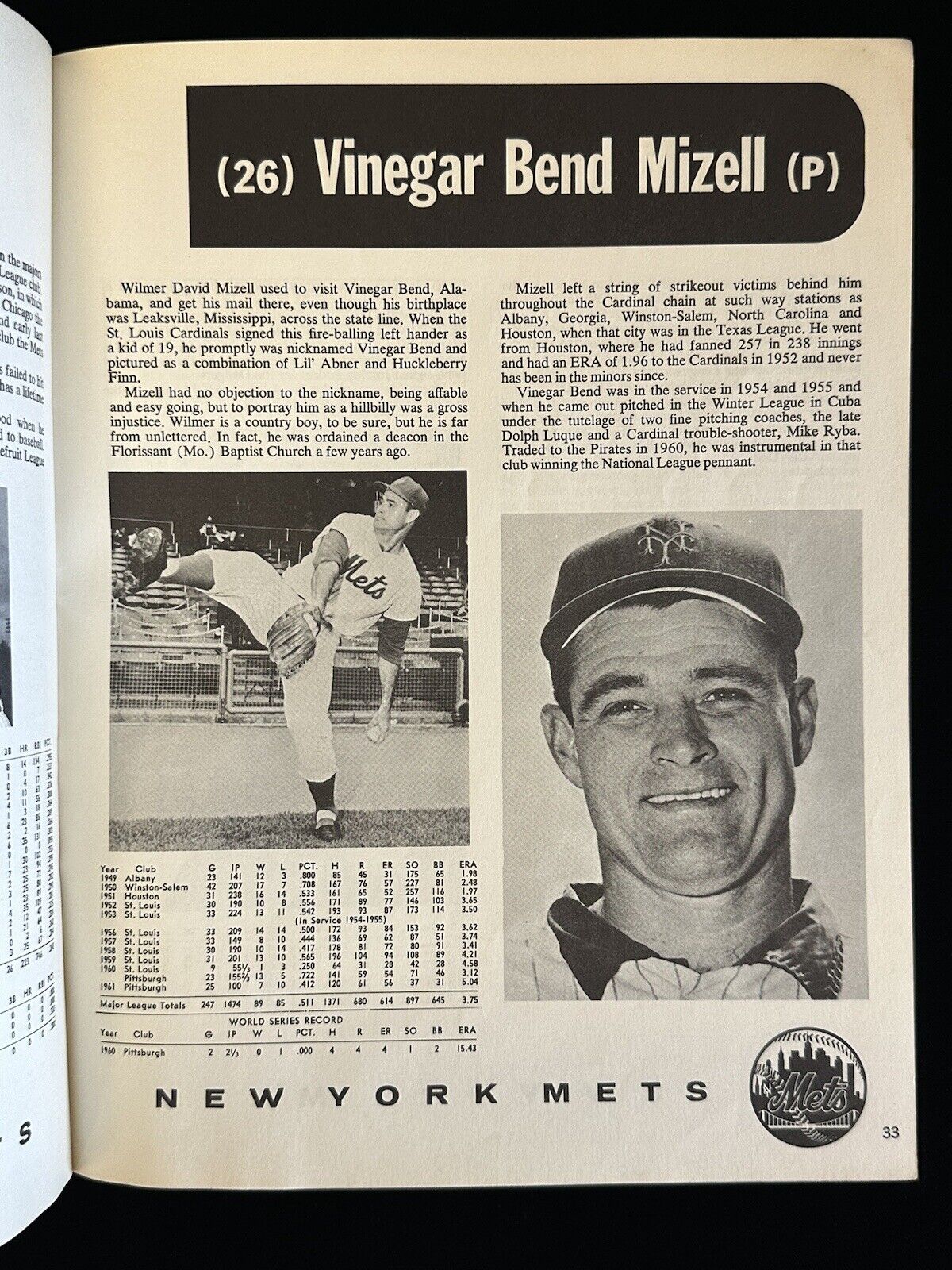 1962 New York Mets 6/25 Official REVISED Yearbook 1st Year w/ Color Ad on back