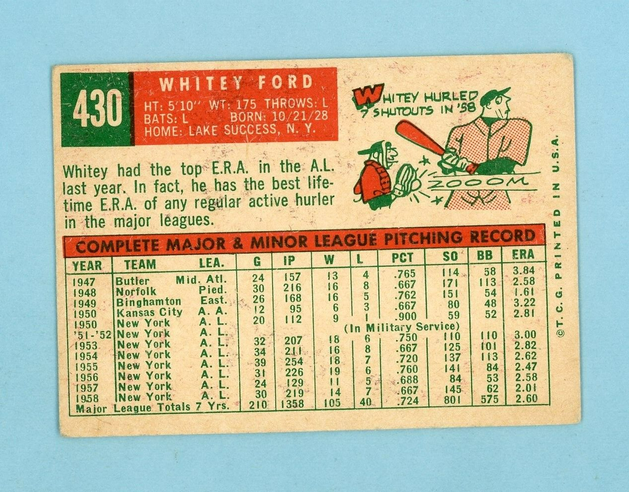 1959 Topps #430 Whitey Ford New York Yankees Baseball Card Vg/Ex wrks rs