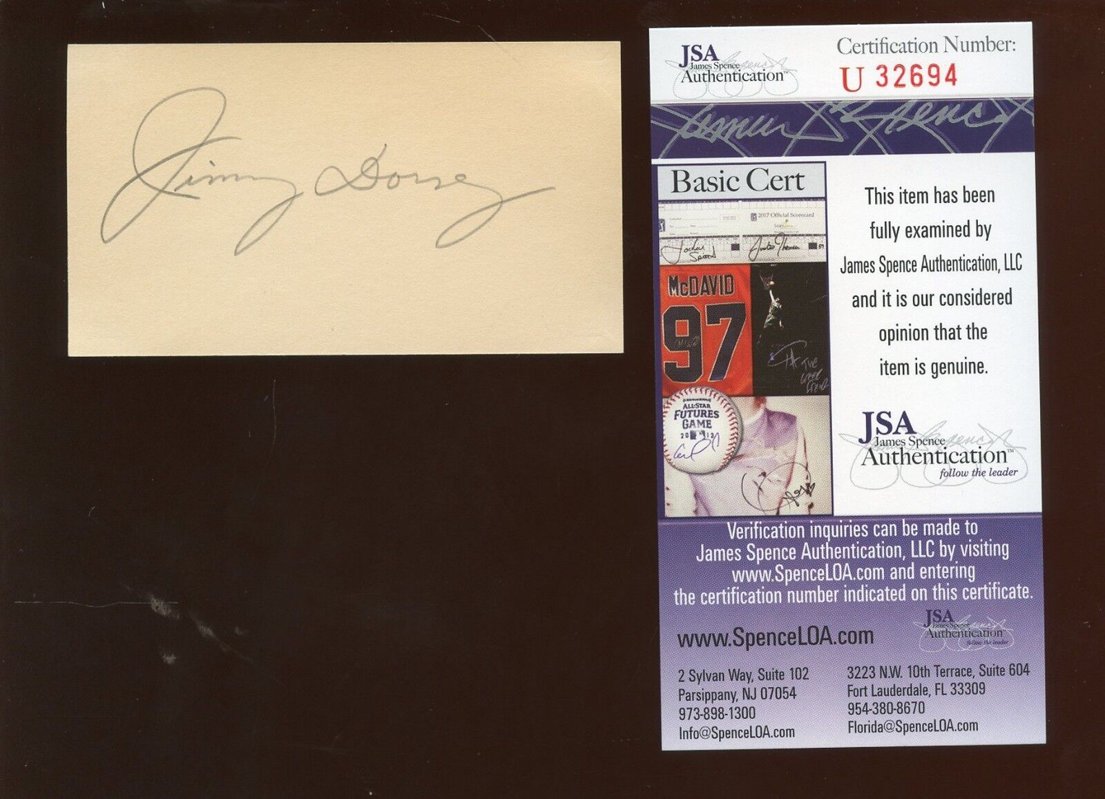 Jimmy Dorsey Autograph Cut JSA Cert