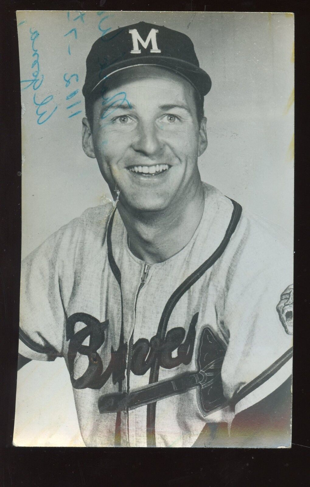 1961 Frank Bolling Milwaukee Braves SIGNED B&W Dated Postcard w/ Hologram