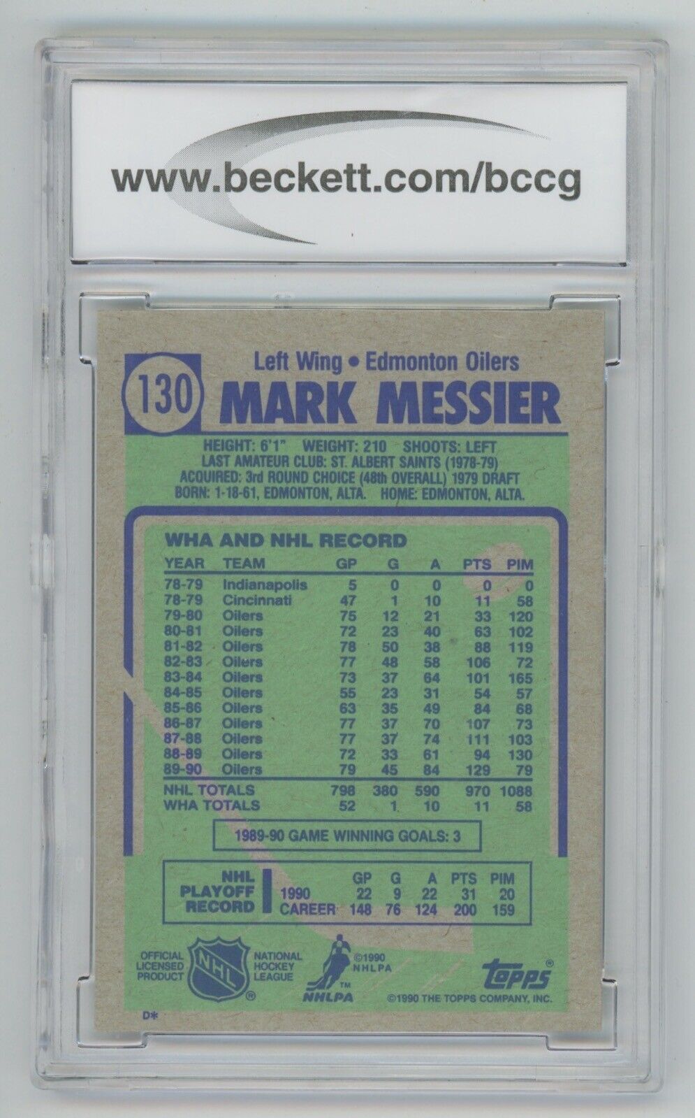 Mark Messier 1990-91 Topps Card  #130 • BCCG 9 NM+