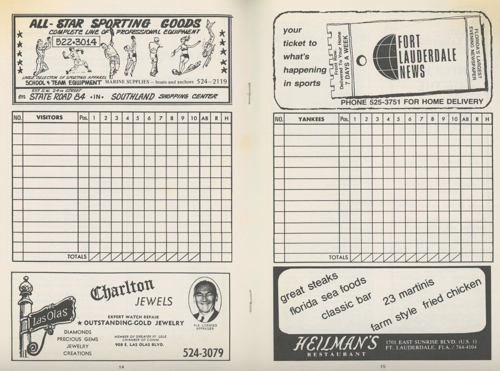 1974 NY Yankees Official Spring Score Book Program vs Detroit Tigers - Unscored