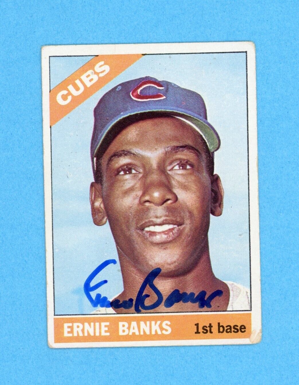 Ernie Banks Signed 1966 Topps Card #110 Auto with B&E Hologram