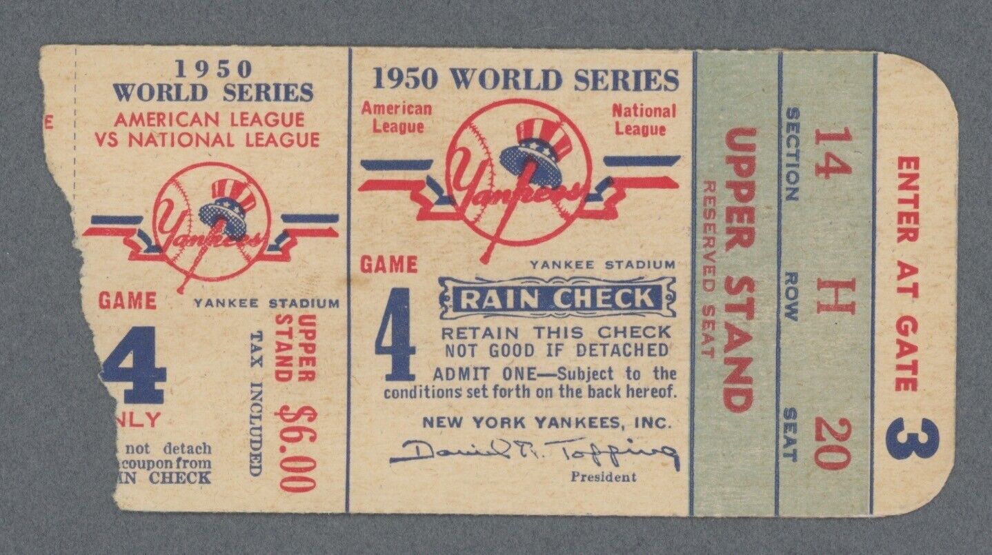 1950 World Series Ticket Stub NY Yankees vs Philadelphia Phillies Yankee Stadium