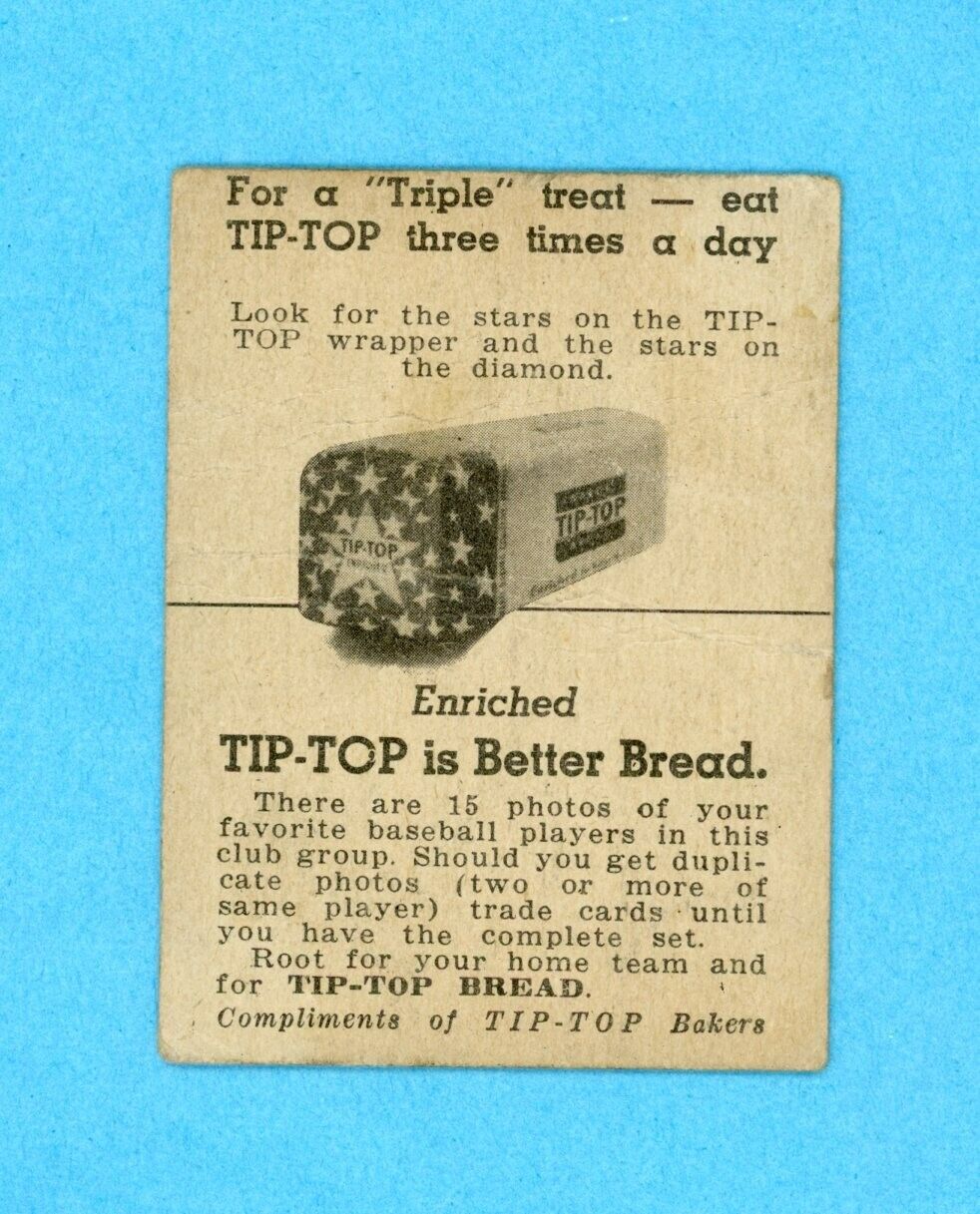 1947 Tip Top Bread Bill Bevens New York Yankees Baseball Card Low Grade