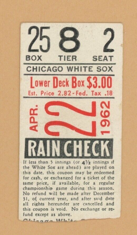 4/22/62 Dave Debusschere's Debut Chicago White Sox vs KC Athletics • Ticket Stub