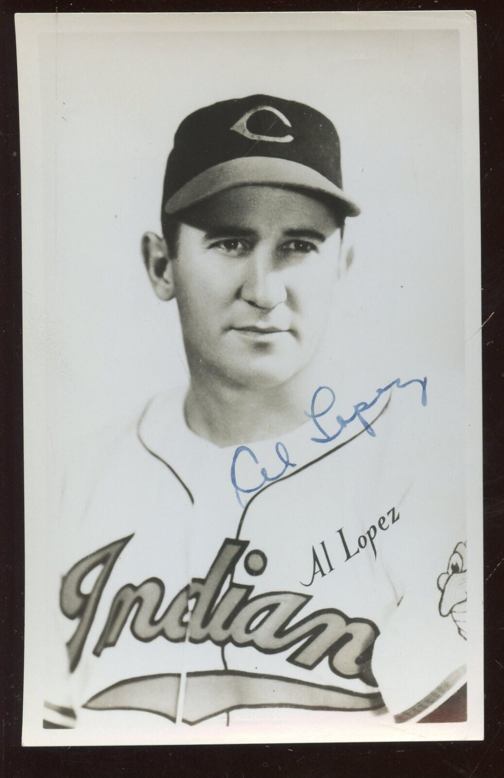 1950's Cleveland Indians Photo Baseball Postcard Al Lopez Autographed Hologram