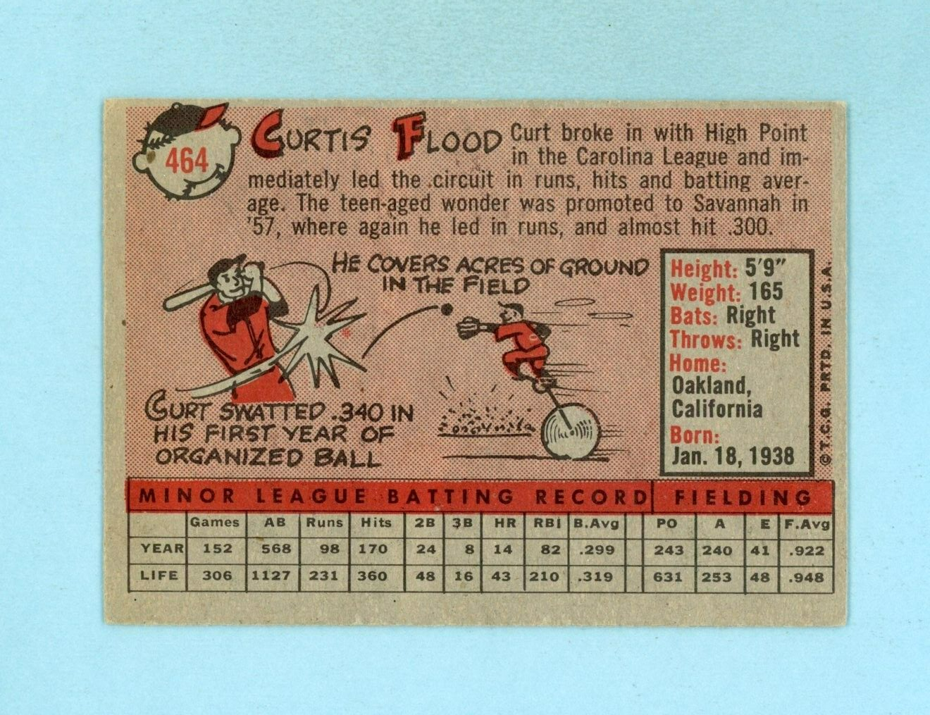 1958 Topps #464 Curt Flood St. Louis Cardinals Rookie Baseball Card EX+ prt lns