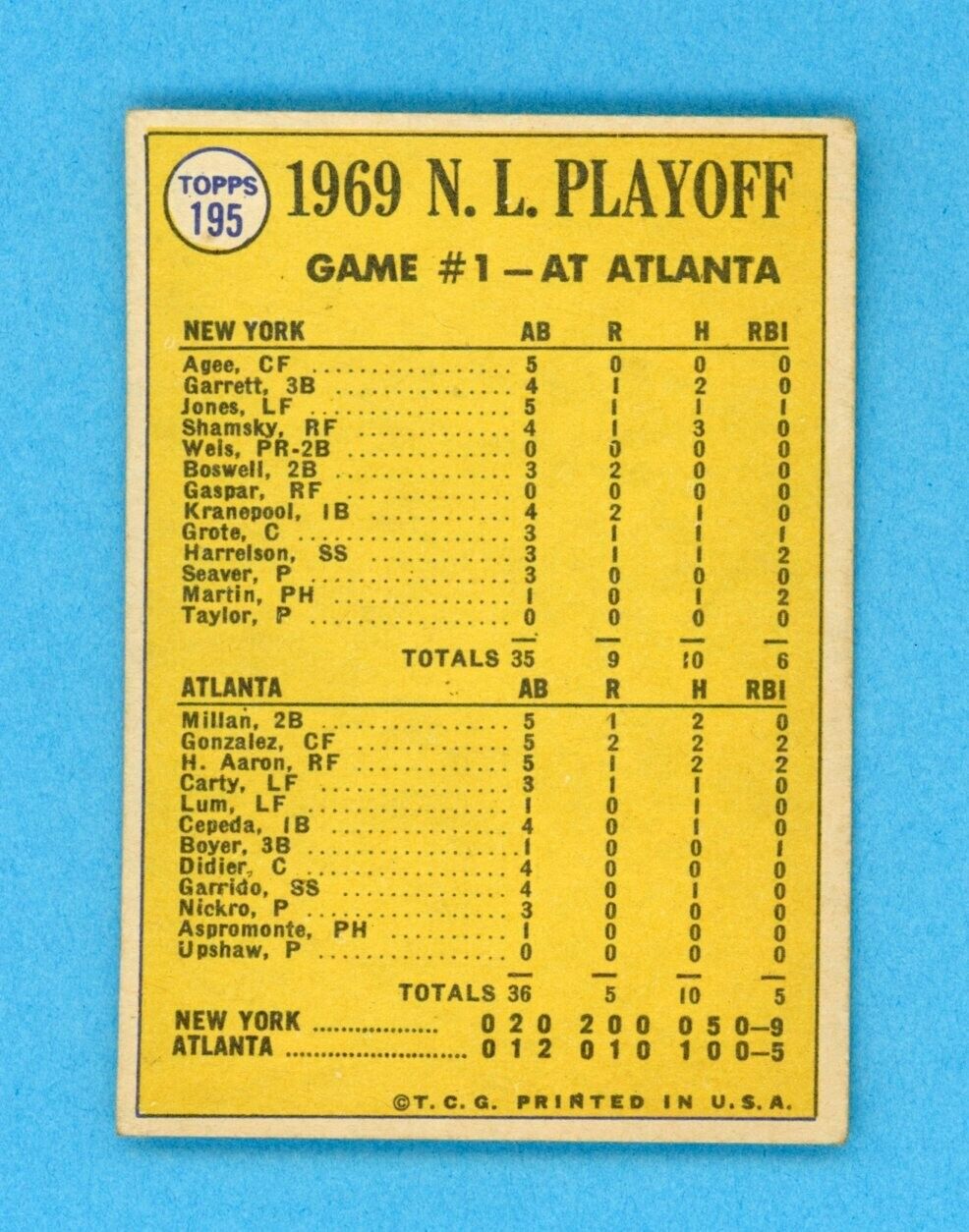 1970 Topps #195 1969 NL Playoff Game 1 Seaver Wins Opener Baseball Card VG - VG+