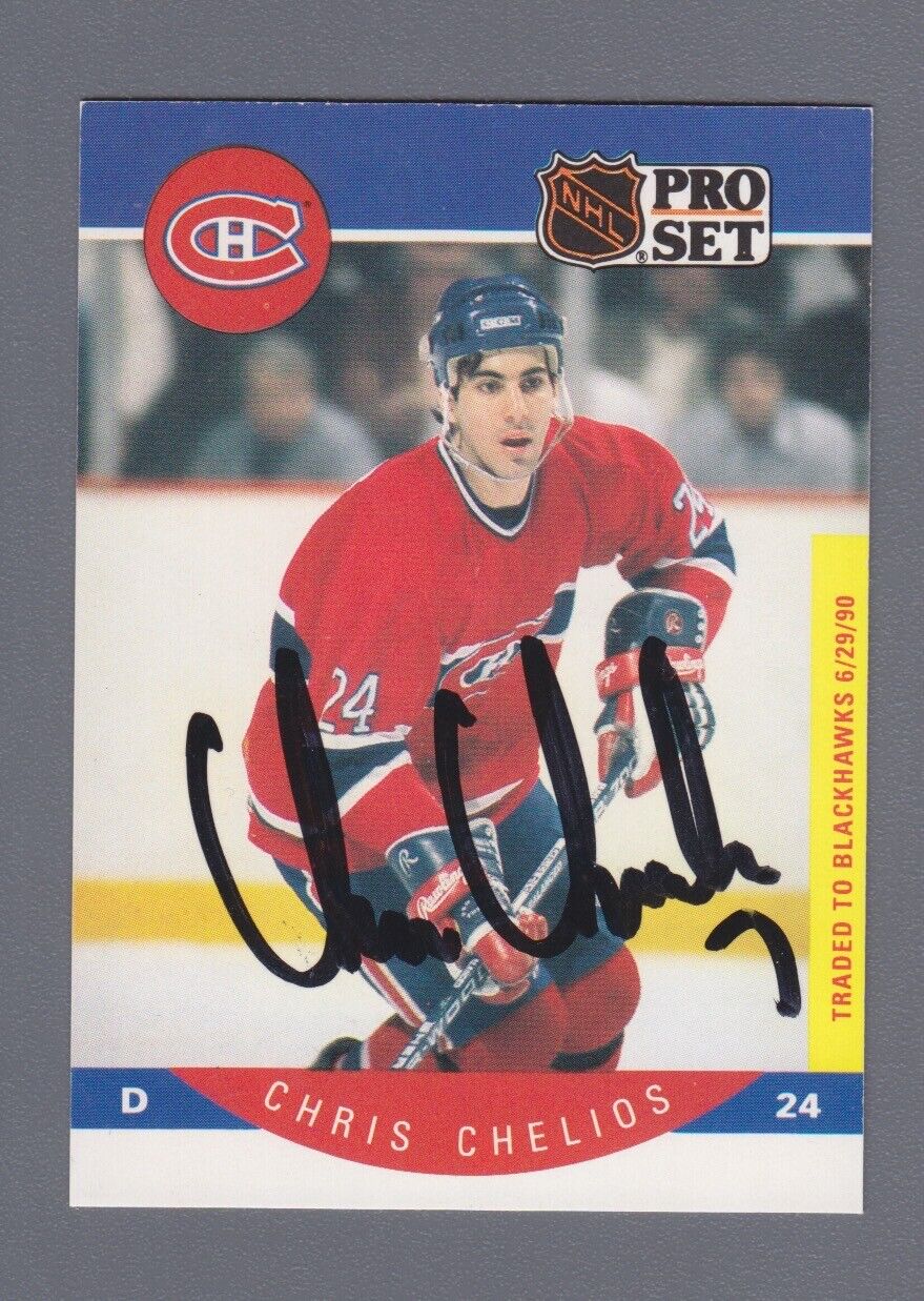 Chris Chelios 1990 Pro Set Signed Card Auto with B&E Hologram