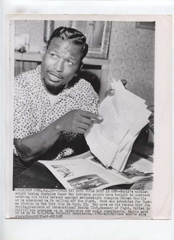 Original 1957 Sugar Ray Robinson Champion Wire Photo