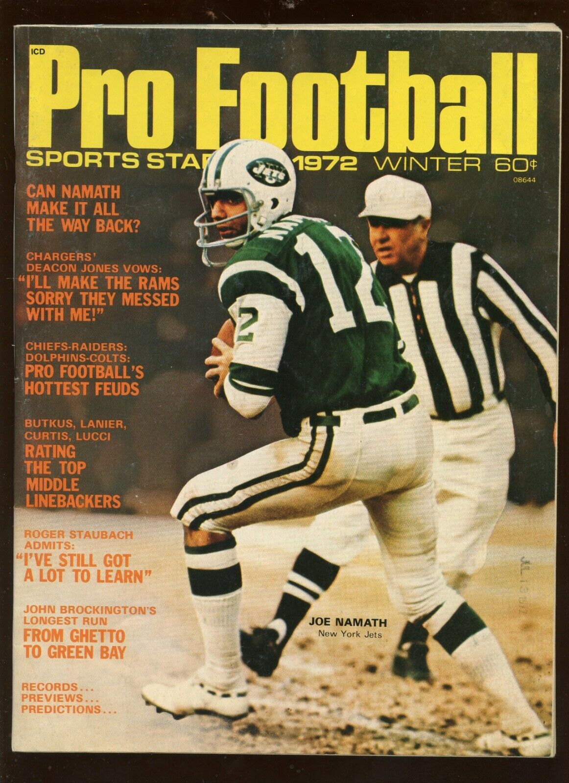 Winter 1972 Pro Football With Joe Namath Front Cover EX