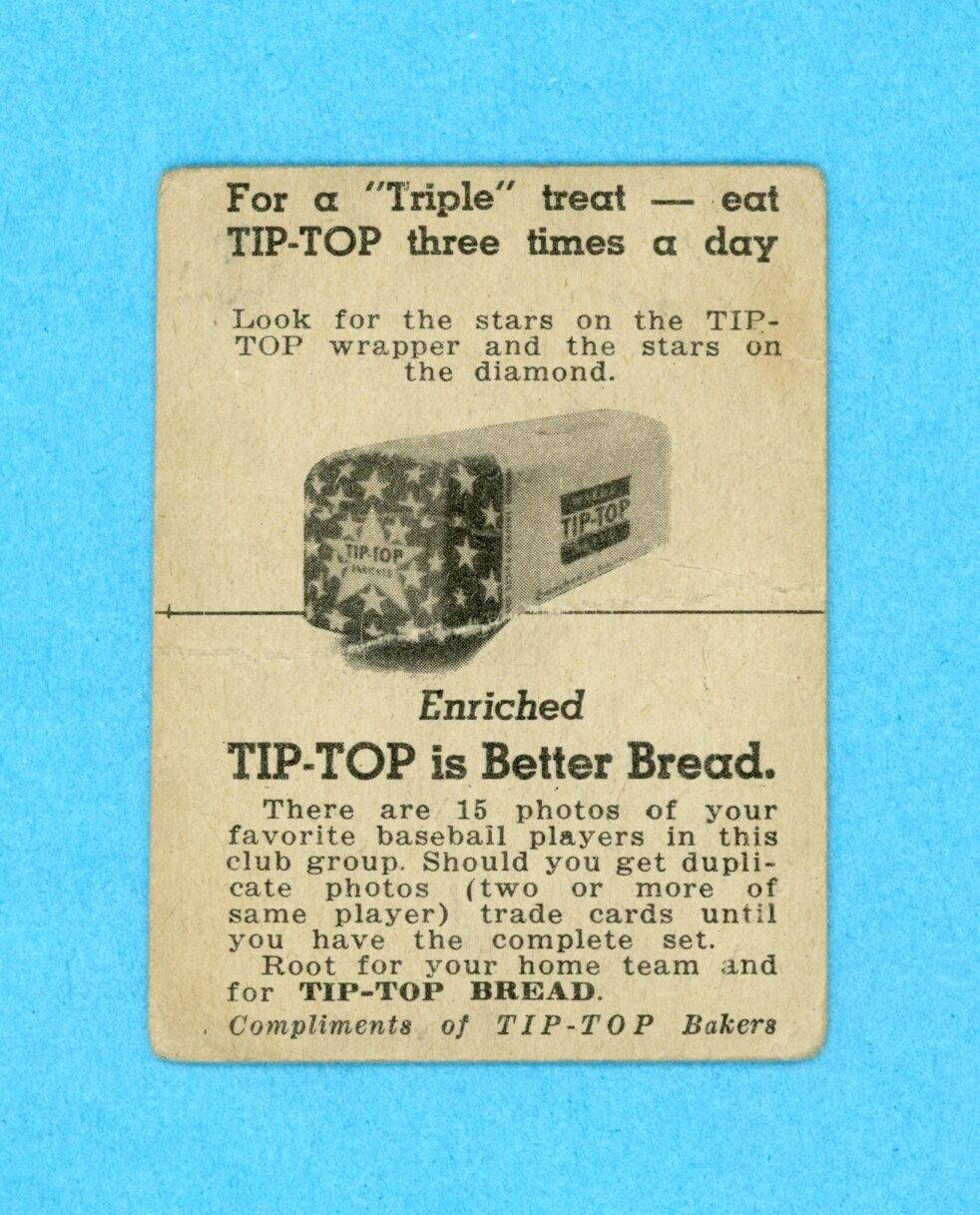 1947 Tip Top Bread Ted Wilks St. Louis Cardinals Baseball Card Low Grade