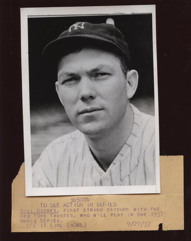 Original 1937 Bill Dickey New York Yankees Wire Photo